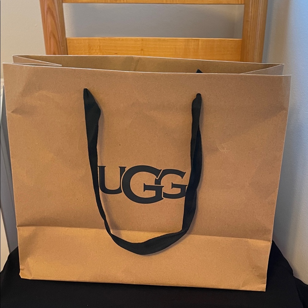 UGG Tan Paper Shopping Bag with Black Ribbon Handles